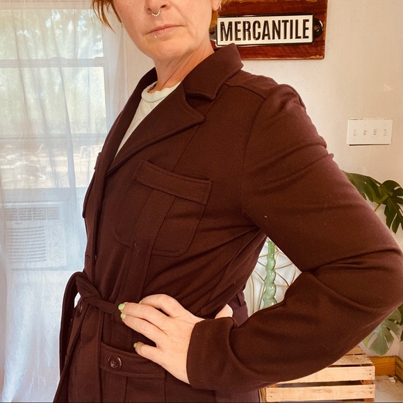 BCBGMAXAZRIA Retro Vibe Brown / Maroon Belted Jacket Size Large - Picture 3 of 16